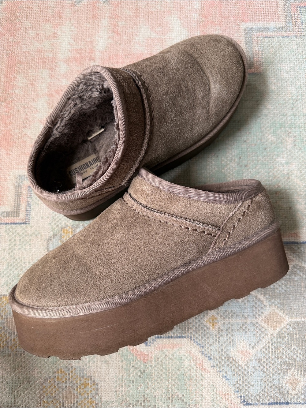 Cushionaire Suede Huggy Cozy Platform Mule Slip-On in Taupe